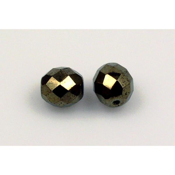 Fire Polished Faceted Beads Round 10 mm, Black Luster Gold (23980-14485), Bohemia Crystal Glass, Czechia 15119001