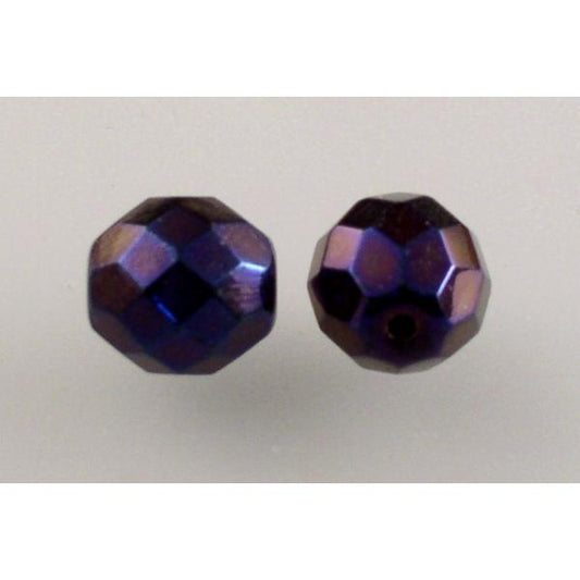 Faceted Round Fire Polished Beads, Black Blue Iris (23980-21435), Glass, Czech Republic