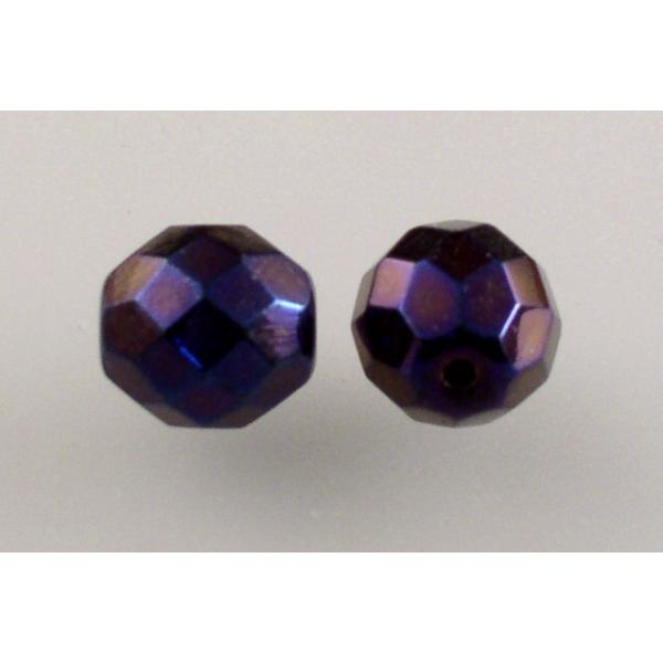 OUTLET 250g Round Faceted Fire Polished Beads, Black Blue Iris (23980-21435), Glass, Czech Republic