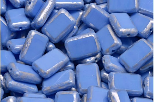 Table Cut Rectangle Beads, Opaque Blue Silver Splash (33020-86700), Glass, Czech Republic