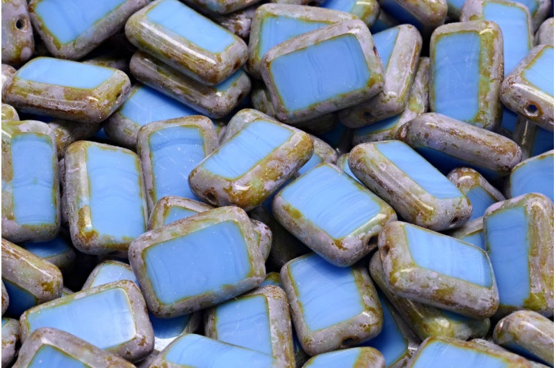 Table Cut Rectangle Beads, Opaque Blue Travertin Cold Purple Spotted (33020-86800-33305), Glass, Czech Republic