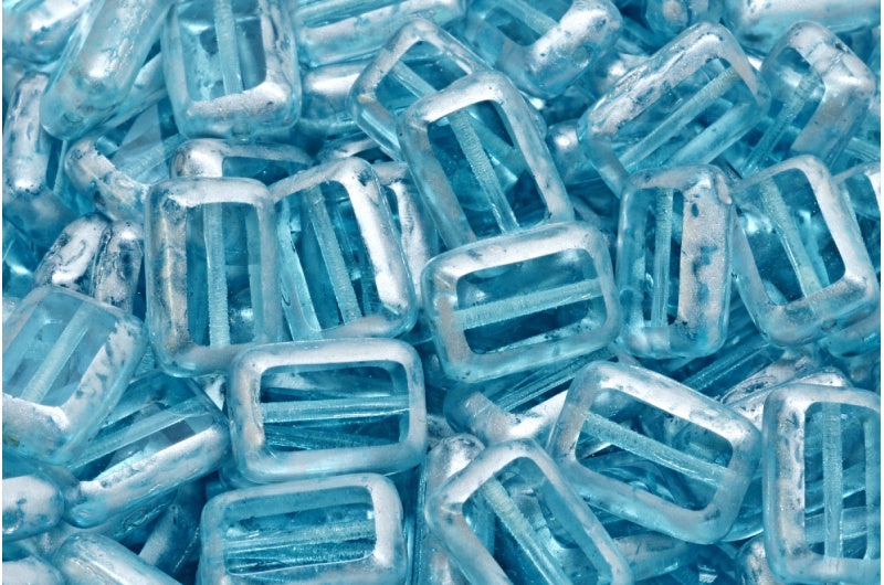 Table Cut Rectangle Beads, Transparent Aqua Silver Splash (60000-86700), Glass, Czech Republic