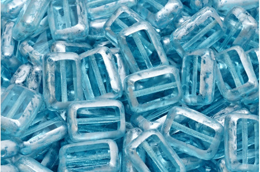 Table Cut Rectangle Beads, Transparent Aqua Silver Splash (60000-86700), Glass, Czech Republic