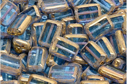 Table Cut Rectangle Beads, Transparent Aqua Brass (60000-90215), Glass, Czech Republic
