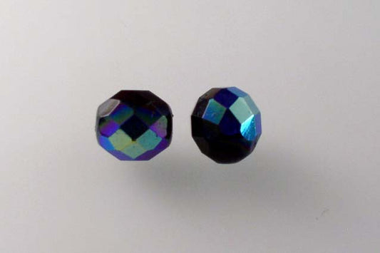 Faceted Round Fire Polished Beads, Black Ab (23980-28701), Glass, Czech Republic