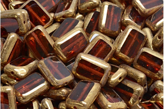 Table Cut Rectangle Beads, Transparent Pink Brass (70010-90215), Glass, Czech Republic
