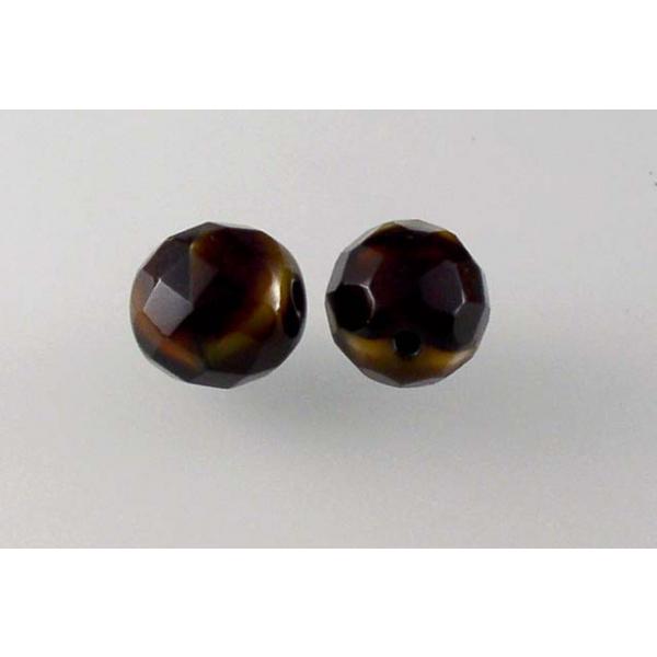 OUTLET 250g Round Faceted Fire Polished Beads, Striped Dark Brown (26117), Glass, Czech Republic