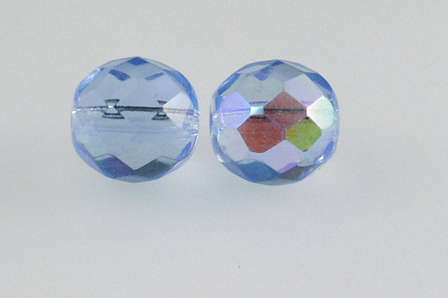 Fire Polished Faceted Beads Round 10 mm, Transparent Blue Ab (30010-28701), Bohemia Crystal Glass, Czechia 15119001