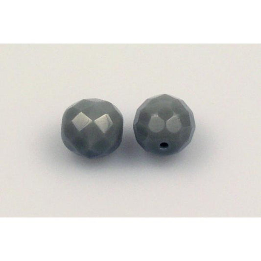 Faceted Round Fire Polished Beads, Opaque Gray (43020), Glass, Czech Republic