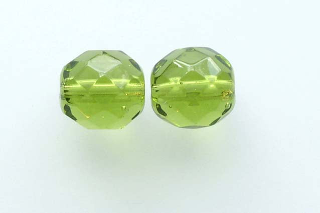 Fire Polished Faceted Beads Round 10 mm, Transparent Green (50230), Bohemia Crystal Glass, Czechia 15119001