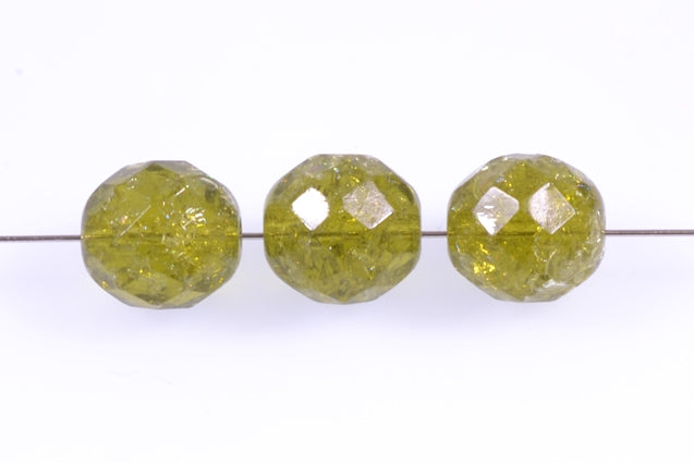 Fire Polished Faceted Beads Round 10 mm, Transparent Green Cracked (50316-85500), Bohemia Crystal Glass, Czechia 15119001