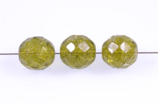 Fire Polished Faceted Beads Round 10 mm, Transparent Green Cracked (50316-85500), Bohemia Crystal Glass, Czechia 15119001
