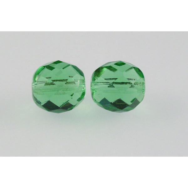 Fire Polished Faceted Beads Round 10 mm, Transparent Green (50530), Bohemia Crystal Glass, Czechia 15119001