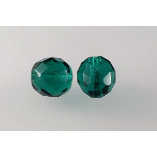 OUTLET 250g Round Faceted Fire Polished Beads, Transparent Green Emerald P (50720-P), Glass, Czech Republic