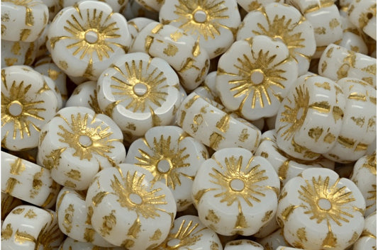 Table Cut Hawaii Flower Beads, White Gold Lined (02010-54302), Glass, Czech Republic