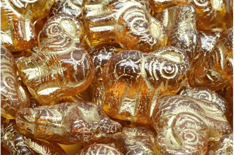 Elephant Beads, Transparent Orange Gold Lined (10060-54302), Glass, Czech Republic