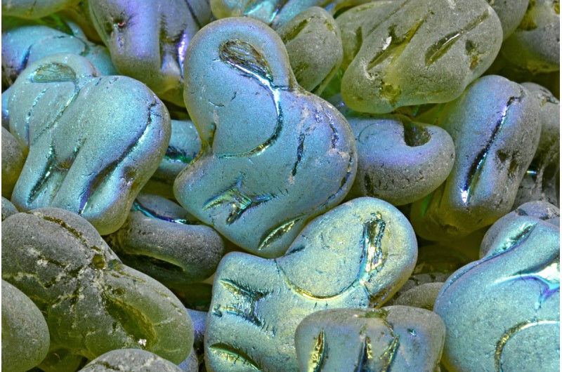 Elephant Beads, Transparent Green Matte Ab (50230-84100-28701), Glass, Czech Republic