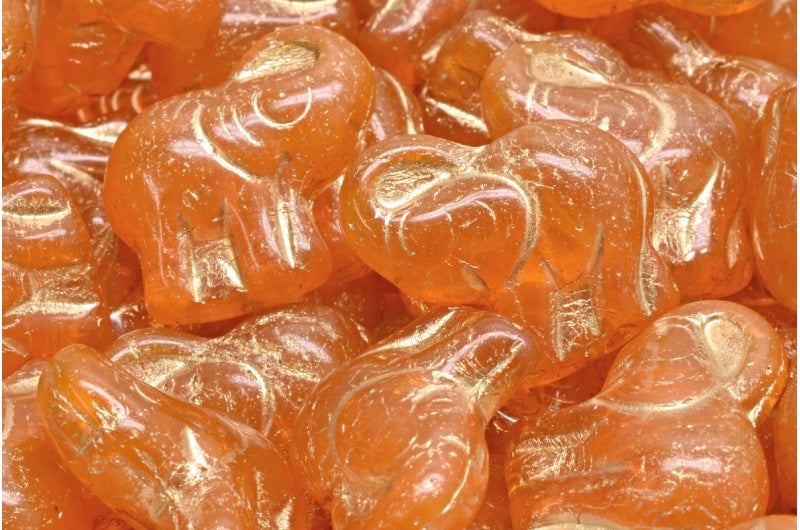 Elephant Beads, Transparent Yellow Gold Lined (80040-54302), Glass, Czech Republic