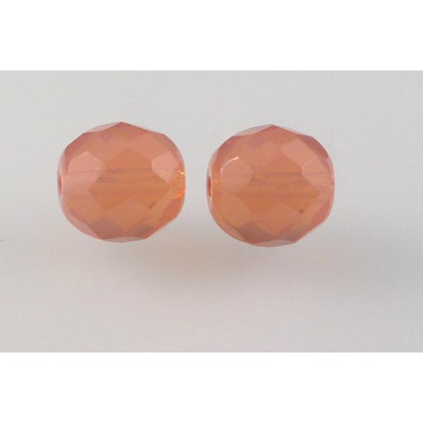 Faceted Round Fire Polished Beads, Opal Pink (71010), Glass, Czech Republic