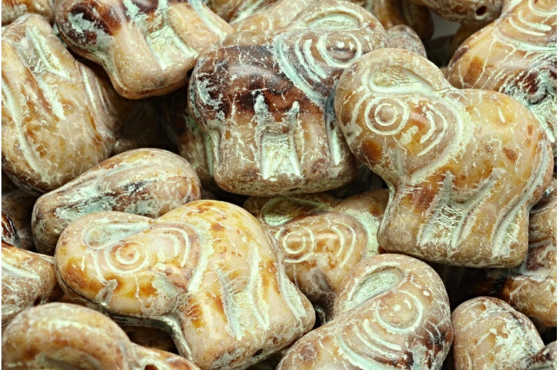Elephant Beads, Dark Beige Travertin 43801 (07193-86800-43801), Glass, Czech Republic