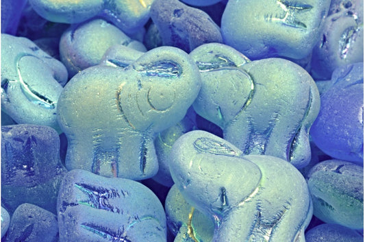 Elephant Beads, Blue Green Uranium Matte Ab (87311-84100-28701), Glass, Czech Republic