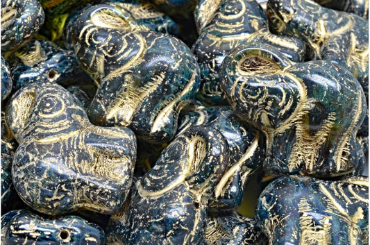 Elephant Beads, Blue Green Uranium Travertin 43802 (87311-86800-43802), Glass, Czech Republic