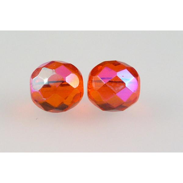 Fire Polished Faceted Beads Round 10 mm, Transparent Orange Ab (90040-28701), Bohemia Crystal Glass, Czechia 15119001