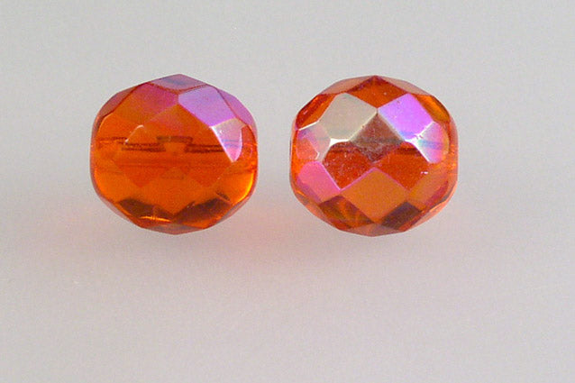 Fire Polished Faceted Beads Round 10 mm, Transparent Red Ab (90060-28701), Bohemia Crystal Glass, Czechia 15119001