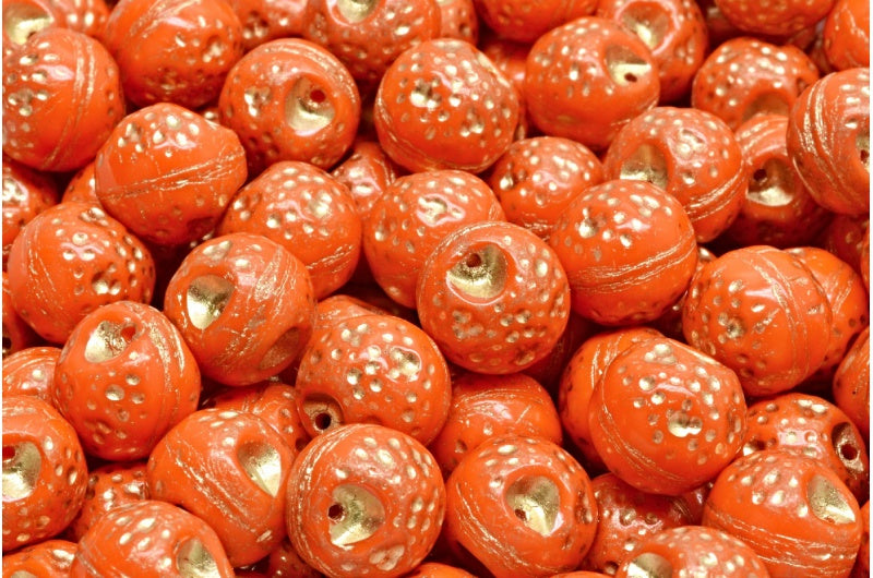 Orange Beads, Opaque Orange Gold Lined (93120-54302), Glass, Czech Republic