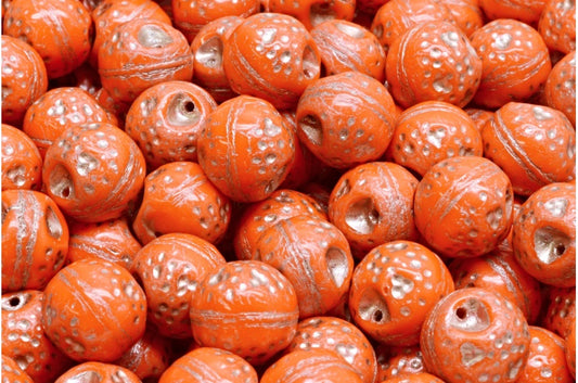 Orange Beads, Opaque Orange Copper Lined (93120-54324), Glass, Czech Republic