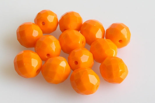 Faceted Round Fire Polished Beads, Opaque Orange (93120), Glass, Czech Republic