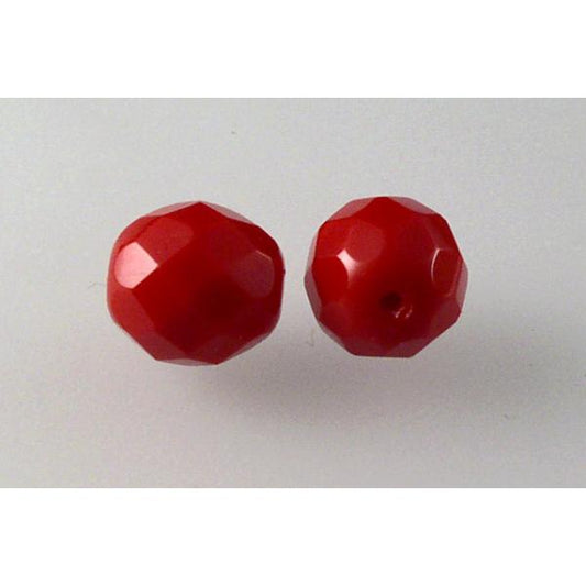 Faceted Round Fire Polished Beads, Opaque Red (93200), Glass, Czech Republic
