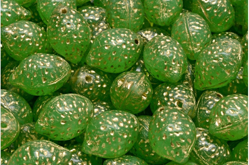 Lemon Beads, Opal Green Gold Lined (51111-54302), Glass, Czech Republic