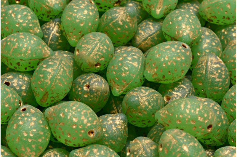 Lemon Beads, Opal Green Matte Gold Lined (51111-84100-54302), Glass, Czech Republic