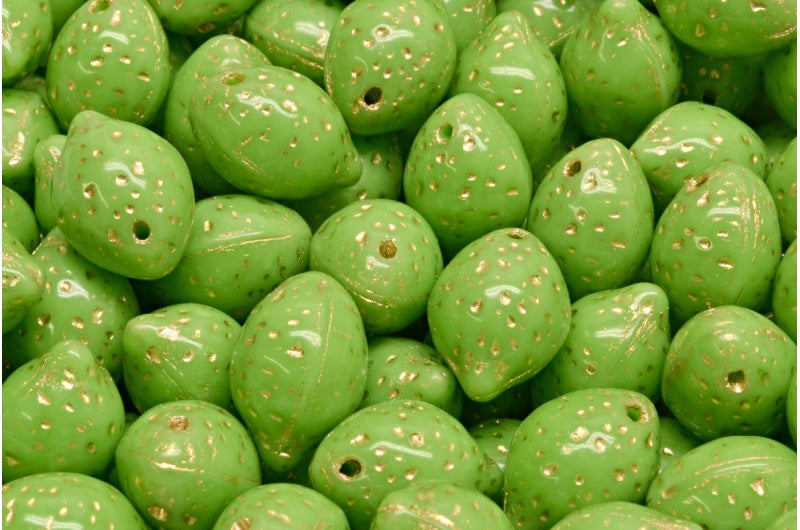 Lemon Beads, Opaque Green Gold Lined (53320-54302), Glass, Czech Republic