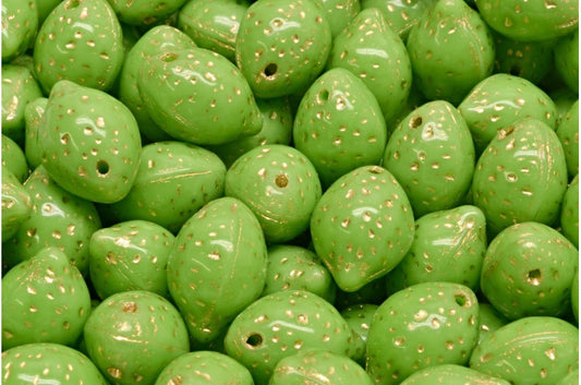 Lemon Beads, Opaque Green Gold Lined (53320-54302), Glass, Czech Republic