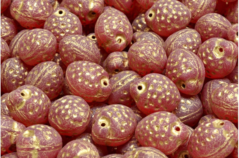 Strawberry Beads, Ruby Red Matte Gold Lined (90080-84100-54302), Glass, Czech Republic