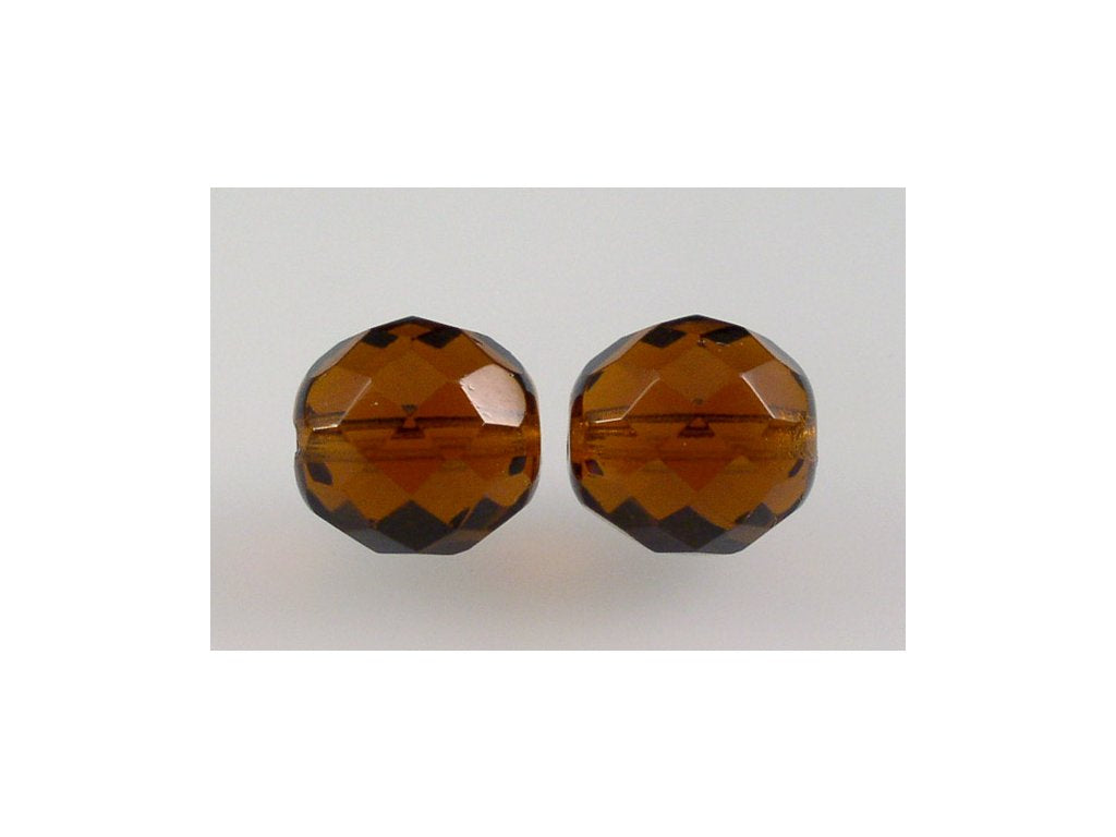 Fire Polished Faceted Beads Round Transparent Brown Glass Czech Republic