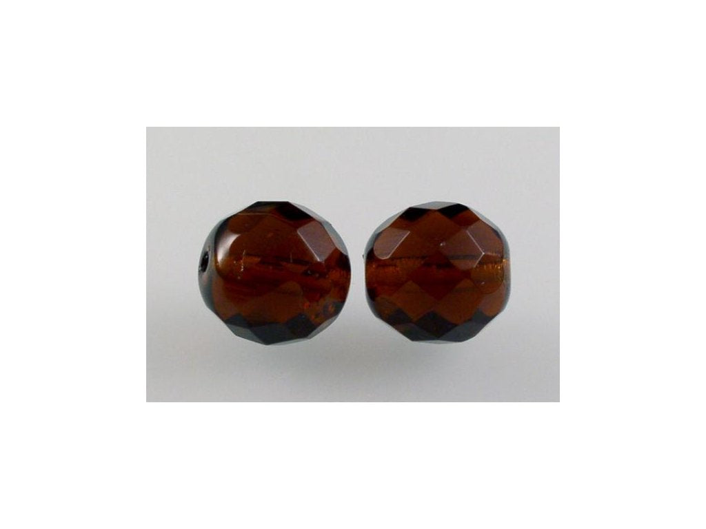 Fire Polished Faceted Beads Round Transparent Brown Glass Czech Republic