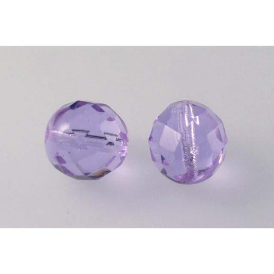 奥特莱斯 10 克多面圆形火抛光珠，10 x 10 毫米，透明浅紫水晶 (20210)，玻璃，捷克共和国