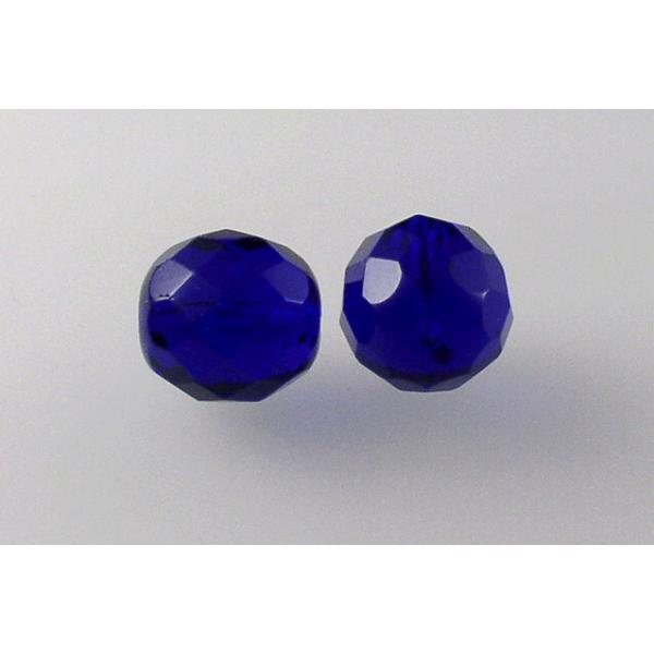 Faceted Round Fire Polished Beads, Transparent Blue (30080), Glass, Czech Republic