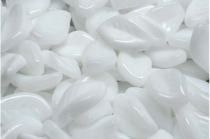 Wavy Leaf Beads, White (02010), Glass, Czech Republic