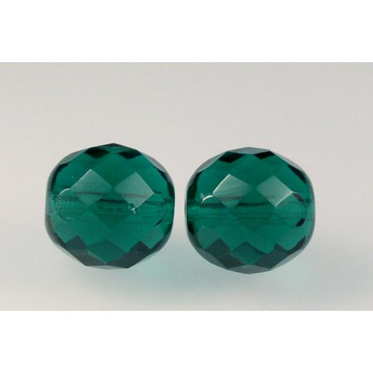 Faceted Round Fire Polished Beads, Transparent Green Emerald (50720), Glass, Czech Republic