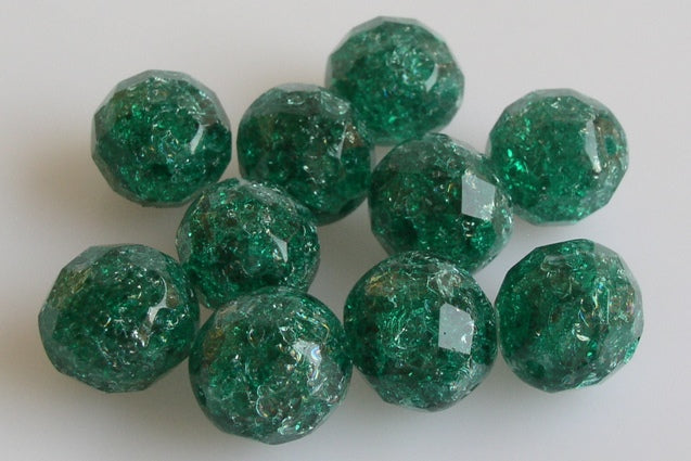 Fire Polished Faceted Beads Round 12 mm, Transparent Green Emerald Cracked (50730-85500), Bohemia Crystal Glass, Czechia 15119001