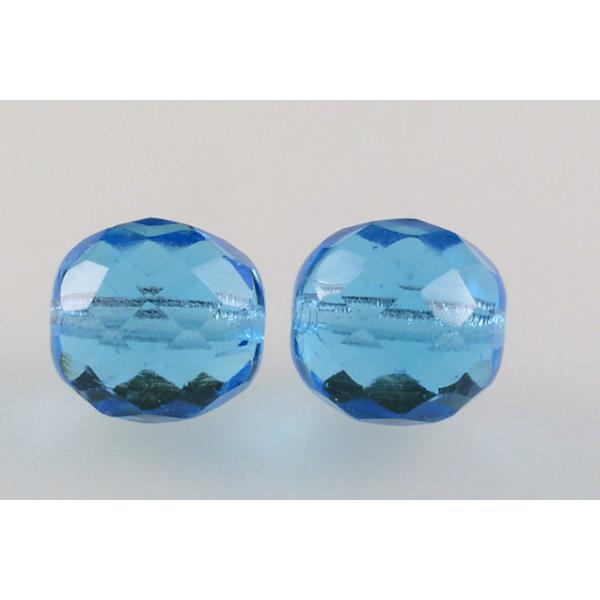 Faceted Round Fire Polished Beads, Transparent Aqua (60010), Glass, Czech Republic