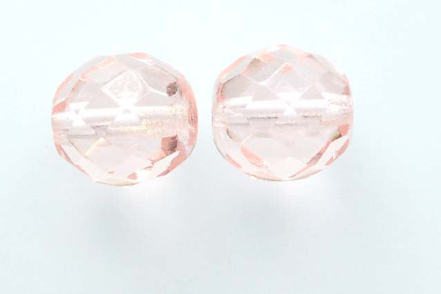 Faceted Round Fire Polished Beads, Transparent Pink (70100), Glass, Czech Republic