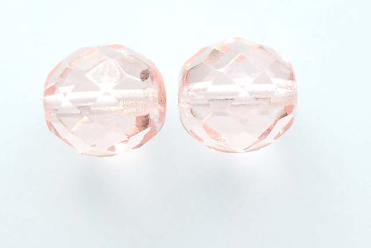 Faceted Round Fire Polished Beads, Transparent Pink (70100), Glass, Czech Republic