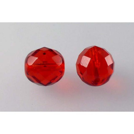 多面圆形火抛光珠，宝石红（90080），玻璃，捷克共和国