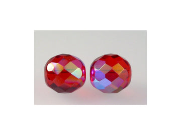 出口 10 克刻面火抛光圆形，红宝石色 Ab (90080-28701)，玻璃，捷克共和国
