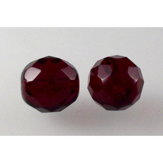 Faceted Round Fire Polished Beads, Transparent Red (90100), Glass, Czech Republic